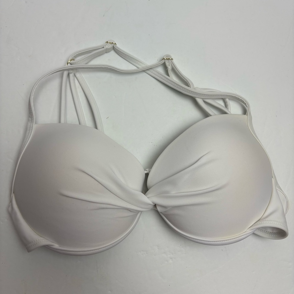 RELLECIGA White Multi-Strap Padded Bikini Top Twist Front Small Strappy Back